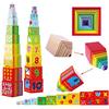 Toys of Wood Oxford TOWO Scatole in Legno Impilabili Colorate - Cubi con Numeri e Lettere dell'Alfabeto - Scatoline da Abbinare ed Inserire - Giocattolo Educativo materiali Montessori per Bambini di 2 Anni