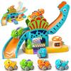 Lehoo Castle Dinosauro Race Track Toy con 4 Push Cars per ragazzi 1-2 | Set da gioco per auto con scivolo per parcheggio, rampa giocattolo per bambini, regalo per il primo compleanno per ragazzi di