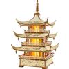 Wood Trick Harmony Tower Pagoda Puzzle 3D di Legno per Adulti da Costruire | [259 Pezzi] Illuminazione LED a 2 Modalità - Incisioni Dettagliate - Kit di Montaggio Meccanico in Legno DIY per Adulti