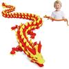 Merrwon Drago stampato 3D, giocattolo con drago da 60 cm con occhi, misteriosi personaggi realistici di drago, giunture eque, decorazione di cristallo (drago rosso e giallo)