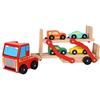 Toys of Wood Oxford TOWO Camion Giocattolo in Legno a Due Piani, con Rimorchio Trasportatore e 4 Macchinine da Corsa - Gioco Macchinine e Camion in Legno per Bambini di 3 Anni