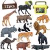 Mini Tudou Giocattoli Animali Safari, Animali Della Giungla 12 PCS | Grande Dello Zoo Africano con Leone,Elefante,Giraffa,Plastica Animale Giocattoli di Apprendimento per i Bambini