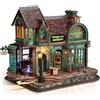 FUNPOLA Magic Bookstore LED Multicolore Puzzle 3D in Legno per Adulti | LED a luce cangiante Design libreria apribile Dettagli magici Kit fai-da-te da 447 pezzi Montaggio 6-10 ore