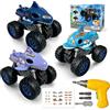 MOONTOY Monster Truck Macchinine per Bambini 3 Anni, 3 PCS Giocattolo STEM Educativo con Trapano Elettrico e Adesivi, Regalo Compleanno Natale per Bambini e Bambine 3 4 5 6 7 8 Anni