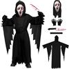 LETSHOLD Screm Costume Halloween Adulto/Bambino, Vestito Ghost Face con Maschera e Coltello Finto, Scary Movie Costume Set per Festa di Halloween Carnevale Cosplay