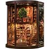 STRUCWOOD Kit fai da te per angolo libri - Kit fai da te in miniatura per la casa in miniatura retrò a due piani modello di biblioteca 3D puzzle in legno, decorazione per libreria con LED e copertura