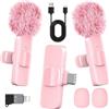 HONGJIEYUAN Microfono lavalier wireless rosa per iPhone e Android, mini microfono a clip con cancellazione del rumore, portata di 19,8 m, batteria 8H, USB-C/Lightning - per TikTok, YouTube, Podcast