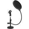 McGrey MST-20 Supporto da Tavolo per Microfono con Set Popkiller, 5 cm | Altezza regolabile da 15 a 22, 5 cm, Base pesante in ghisa da 300 g, Diametro base: 104 mm, Chiusura rapida, Colore: nero