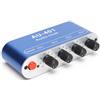 PUSOKEI Mini Mixer Stereo 4 in 1 Out, Mixer di Linea Portatile a 4 Canali, Amplificatore di Selezione del Suono da 5 V‑12 V CC da 3,5 Mm per PC, Telefono Cellulare, Laptop, Altoparlanti, Cuffie