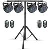U`King 4PCS Faretto a 36 LED Luce da Palcoscenico con Treppiedi Luminosi, Festa da Discoteca RGB DMX512 con Telecomando, per DJ Bar Halloween, Natale