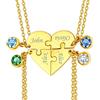 Custom4U Collana Personalizzata Puzzle Jigsaw 2/3/4 Pezzi con Pietra Portafortuna Ciondolo Abbinato Set Personalizzato Famiglia/Amicizia/BFF/Coppia