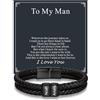 Custom4U Bracciale in Pelle Intrecciata Personalizzato per Uomini, 1-5 Nomi Incisi Perle Acciaio Inossidabile Bracciale con Nome Personalizzato Gioielli Regalo per Uomo Lui Marito Papà Padre