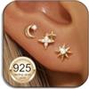 HEEYA 3 paia di orecchini a fiore 925 oro argento orecchini postali set donne orecchie ipoallergeniche con orecchio in zirconia 5A con confezione regalo 3/4 / 5MM