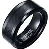 Mesnt Anello Tungsteno Uomo, Anelli Inserto in Fibra di Carbonio Placcato Nero 8MM per Le Uomo, Nero
