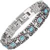 YINOX Wollet Jewelry, bracciale vintage tibetano da donna in argento e turchese, 18,5 cm, braccialetto per magnetoterapia, con 2 pietre turchesi e gancetto inclusi