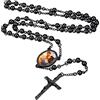 Custom4U Collana con Perle del Rosario Colorato in Acciaio Inossidabile con Foto Personalizzata Ciondolo Croce Gesù Crocifisso con Catena Regolabile Gioielli Religiosi Cristiani Cattolici
