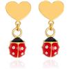 Sakrami Orecchini Bambina o Ragazza Oro 9KT Sakrami con Cuore e Coccinella Smaltata con Zirconi + Scatola Personalizzabile con Dedica - Idea Regalo per Compleanno, Comunione, Cresima o Battesimo