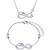 INFINIONLY Parure di gioielli, Bracciale Orecchini Collana ciondolo da donna ragazza, Collana Bracciale Orecchini in argento 925, Set di gioielli simbolo dell'infinito e delfino carino, argento