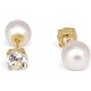 PERORNO Orecchini reversibili, perle 8 mm, topazio 6 mm, argento 925 | Due lati: perla coltivata rotonda bianca e topazio bianco a quattro griffe