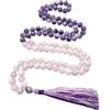 INFINITY GEMS Collana Mala con ametista naturale AAA e quarzo rosa 108 perle 6 mm Annodato Messa a terra Nappa curativa Protezione spirituale Meditazione Japa Mala