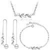 HCMA Set di gioielli in argento sterling 925 con perle semplici foglie collana di zirconi + orecchini + braccialetto per set di gioielli da sposa regalo ragazza donna