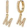MYEARS Orecchini a cerchio da donna in oro Huggie, con iniziale, con zirconia cubica a goccia, in oro 18 carati, piccoli e delicati, ipoallergenici, regalo personalizzato - 26 lettere