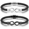 Zysta Bracciale Coppia Infinito in Acciaio Inossidabile Yin e Yang Bracciali Coppia a Corda Intrecciato in Pelle con Ciondolo Infinito per Fidanzati Braccialetto Rigido Regalo Anniversario Matrimionio