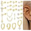 MILACOLATO Set 21 Orecchini Acciaio Chirurgico Piercing Helix Donna | Piercing Orecchio Orecchini Anallergici Flat Back Donna Piercing Helix Trago Ipoallergenica Multi Piercings Oro e Argento