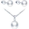 CPSLOVE Collane e Orecchini di perle da donna, Set di gioielli in argento 925, Elegante collana girocollo di perle, Con catena da 45cm, Orecchini a bottone di perle, argento