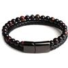 SONGK Braccialetti in Pietra Naturale Bracciale Intrecciato in Vera Pelle Chiusura Magnetica in Acciaio Inossidabile Nero Braccialetti con Perline Occhio di Tigre Gioielli da Uomo