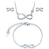 INFINIONLY Parure di gioielli, Bracciale Orecchini Collana ciondolo da donna ragazza, Collana Bracciale Orecchini in argento 925, Set di gioielli con simbolo dell'infinito elegante, zircone, argento