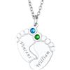FindChic Collana da Donna in Argento Sterling 925/Acciaio Inossidabile Ciondolo Piede del Bambino Personalizzato con 1/2/3/4/5 Nomi e Pietra di Nascita Catena 45cm + 5cm Regalo Confezione