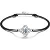 VANSZA Bracciale da Donna, Bracciale di Argento 925 Scintillante Zirconi e corda regolabile, Trifoglio Fortunato con Zirconi Lucidi, Regalo di San Valentino,Braccialetto Fiori