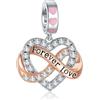 Rimgoris 925 Argento Sterling Charm Donna Bracciali Collana Cranio Cuore Rubino Ciondolo Due Toni Oro Rosa Cuore Gemma Ciondolo Interlock Doppie Stelle e Luna Chiave Angelo Ala Amore Viola