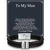 Custom4U Bracciale in Pelle Intrecciata Personalizzato per Uomini, 1-5 Nomi Incisi Perle Acciaio Inossidabile Bracciale con Nome Personalizzato Gioielli Regalo per Uomo Lui Marito Papà Padre