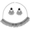 IMINI Moon - Set di orecchini pendenti e girocollo da donna, con perle finte e zirconia cubica, placcati in argento anticato, stile boho, Bollywood, collana con ciondolo rettangolare, vintage, etnico