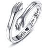 Wonvin Collection Anello da donna in argento Sterling 925, con scritta I Love You Forever Love You Mother, idea regalo per sorelle e sorelle, con incisioni e mani aperte, idea regalo