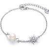 EVER FAITH Braccialetto donna Argento 925,EVER FAITH Fiocco di neve Zirconia Perla simulata Braccialetto catena