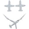 CPSLOVE Collana e Orecchini con aeroplano da donna e ragazze, Set di gioielli elegante, Collana e Orecchini in argento 925, Collana di aeroplano carino, Orecchini aereo, Zircone brillante