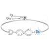 Turandoss Braccialetto Infinity da donna e ragazza, placcato in oro bianco 14 carati, con zirconia cubica, regolabile, con lettere dalla A alla Z, regalo di compleanno per donne, ragazze, fidanzate