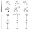 MLPKOI 12 Pezzi Helix Piercing Trago per Donna & 2Pcs Taper Diritto, Labret Piercing Labbro Orecchini, Orecchino Helix, Gioielli Argento