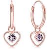 DTPsilver Orecchini Cuore Argento 925 Placcati Oro Rosa 18K - Cerchietti Pendenti con Brillantini Colorati di Cristalli Punto Luce - Orecchini Donna Oro Rosa - Anallergici, Classici ed Eleganti
