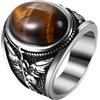 JewelryWe Anello da uomo santo Michele con turchese/occhio di tigre/ossidiana in acciaio inox arcangelo San Michele anello da uomo con sigillo retrò protettore cattolico patrono gioielli