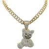 jiingekk Collana con ciondolo a forma di orso alla moda per uomo, catena a maglia cubana placcata in oro/argento, con diamanti