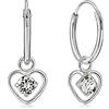 DTPsilver Orecchini Cuore Pendenti Argento 925 con Brillantini Punto Luce di Cristallo 3 mm - Orecchini Cerchietto Donna Pendenti - Anallergici per Pelli Sensibili - Spessore : 1.2 mm - Diametro: 12 mm