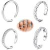 AVYRING Set di 4 anelli per dita da donna, regolabili e aperti, anello sottile, CZ e margherite, acciaio inossidabile e placcato oro 14 carati (argento/oro), spiaggia, matrimonio, uso quotidiano