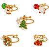IMINI Set di anelli natalizi regolabili, smaltati, omino di pan di zenzero, albero di Natale e calza con campanellino pendente, fascia aperta in acciaio inossidabile color oro, regalo per le vacanze
