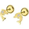 Time RoaD Orecchini Bambina in Oro 9K LG00182 | Chiusura Sicura a Vite, Orecchini Delfino, Bambini Comunione o Compleanno