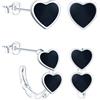 MICMIF Orecchini con Cuore Nero per Donna, in Argento 925, Orecchini a Cuore Neri/Orecchini a Cerchio Piccoli Heart Orecchini Anallergici Gioielli Per le Donne Ragazze