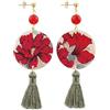 Lebole Maison Orecchini The Tasselled Circle Piccolo Fiore Rosso Nappa Grigia